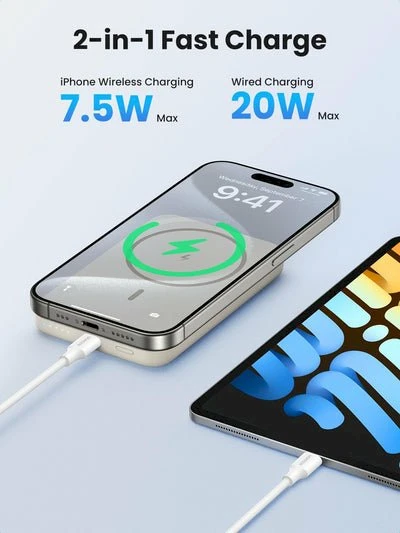 LiPo išorinis akumuliatorius (Powerbank) 10000mAh 20W bevielis QI 15W, su magnetu Magsafe PB561 UGREEN