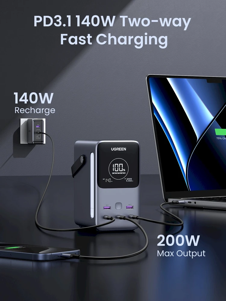 LiPo išorinis akumuliatorius (Powerbank) 48000mAh 300W 3xUSB-C, 2xUSB PB770 UGREEN