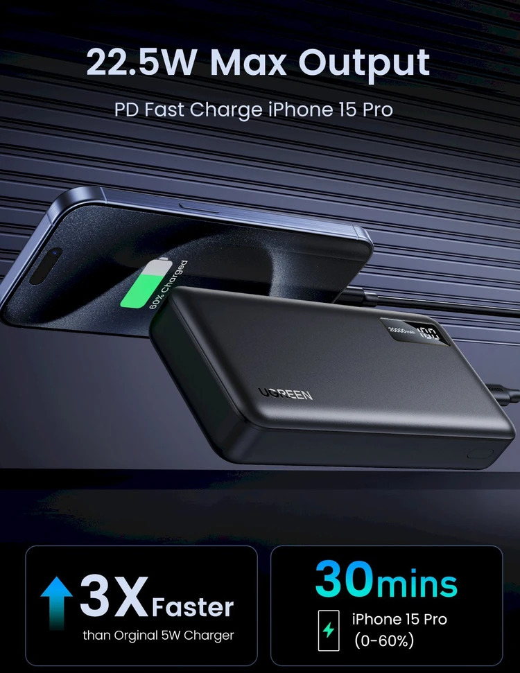 Išorinė baterija Power Bank Ugreen PB313 20W 20000mAh (25683) juoda