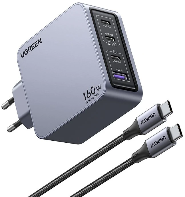 Sieninis įkroviklis UGREEN Nexode Pro 160W, 3x USB-C + USB-A, GaN, Power Delivery, kelių įrenginių įkrovimas