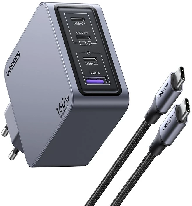 Sieninis įkroviklis UGREEN Nexode Pro 160W, 3x USB-C + USB-A, GaN, Power Delivery, kelių įrenginių įkrovimas