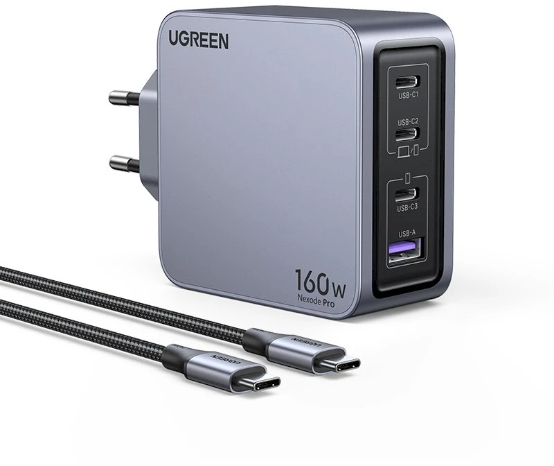 Sieninis įkroviklis UGREEN Nexode Pro 160W, 3x USB-C + USB-A, GaN, Power Delivery, kelių įrenginių įkrovimas