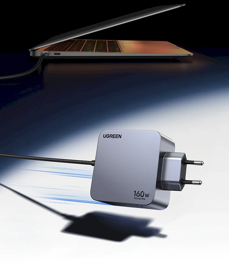 Sieninis įkroviklis UGREEN Nexode Pro 160W, 3x USB-C + USB-A, GaN, Power Delivery, kelių įrenginių įkrovimas