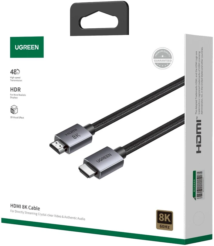 Ugreen HD171 25908 kabelis HDMI 2.1 8K connectors certified 1 m - pilkos spalvos