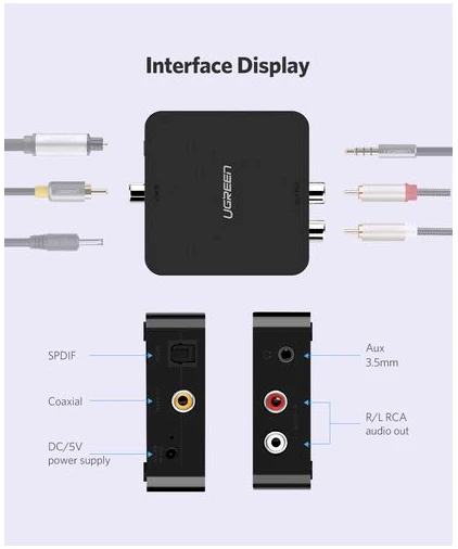 Ugreen Keitiklis skaitmeninio (Coaxial, Toslink) garso signalo į analoginį (RCA, 3.5mm)