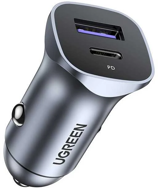 Automobilinis įkroviklis Ugreen CD130 USB-C/USB-A 30W pilkas