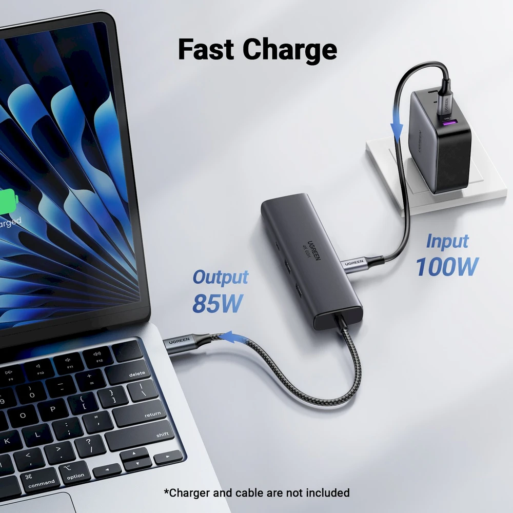 Adapteriai / šakotuvas USB-C 6w1 Ugreen CM512, HDMI 4K@60Hz, 2x USB, RJ45, PD 100W