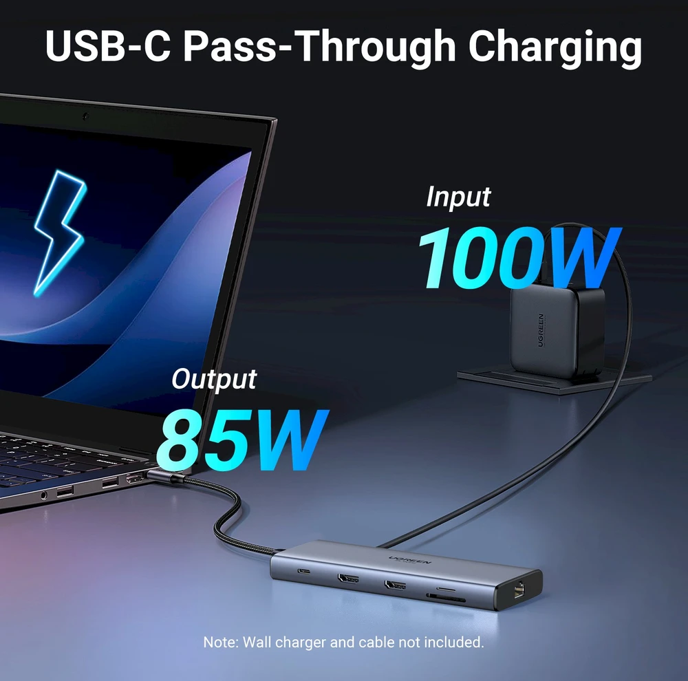 Adapteris / Hub USB-C 10w1 Ugreen CM639, 2x HDMI, 2x USB, RJ45, SD/TF, PD 100W