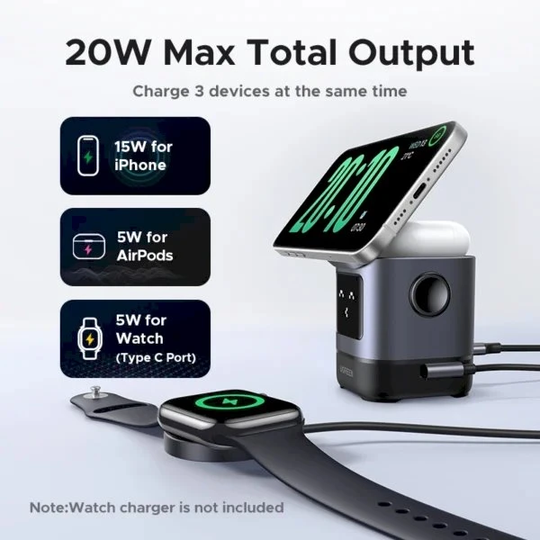 Bevielis įkroviklis UGREEN 2-in-1 Magnetic Wireless Charger