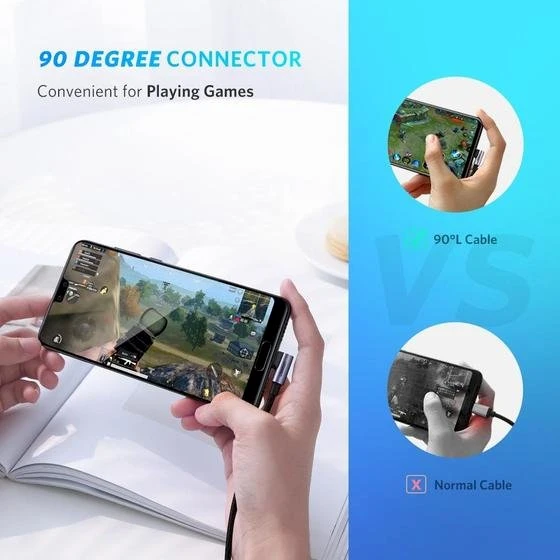 UGREEN USB-C - USB-C kampinis laidas QC 3.0 PD 3A 60W 1m juodas