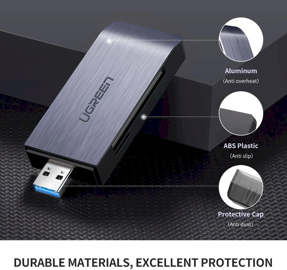 UGREEN USB Adapteris 4 in1 card reader SD + Micro SD (sidabrinis)