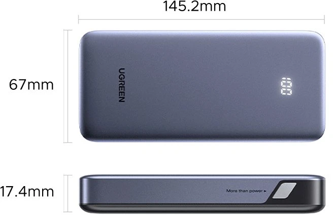Powerbank 20000mAh Ugreen PB532, USB 2x USB-C, 30W (pilkas)