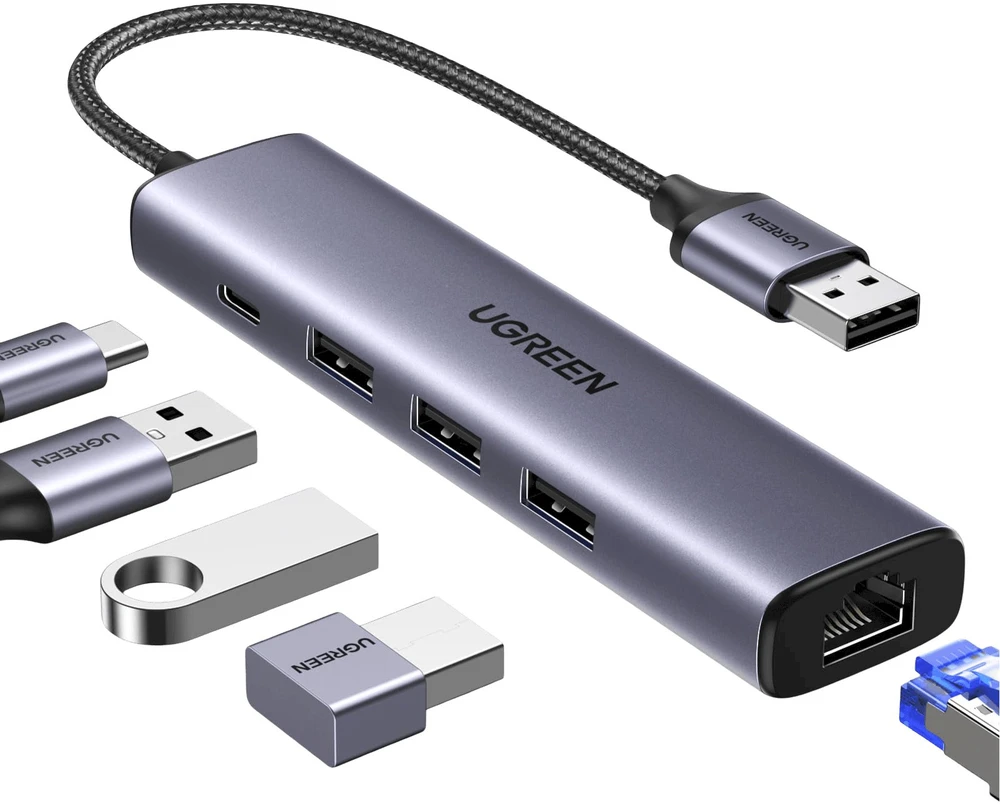 UGREEN 5in1 USB-A 3x USB 3.0 + RJ45 + USB-C adapteriai