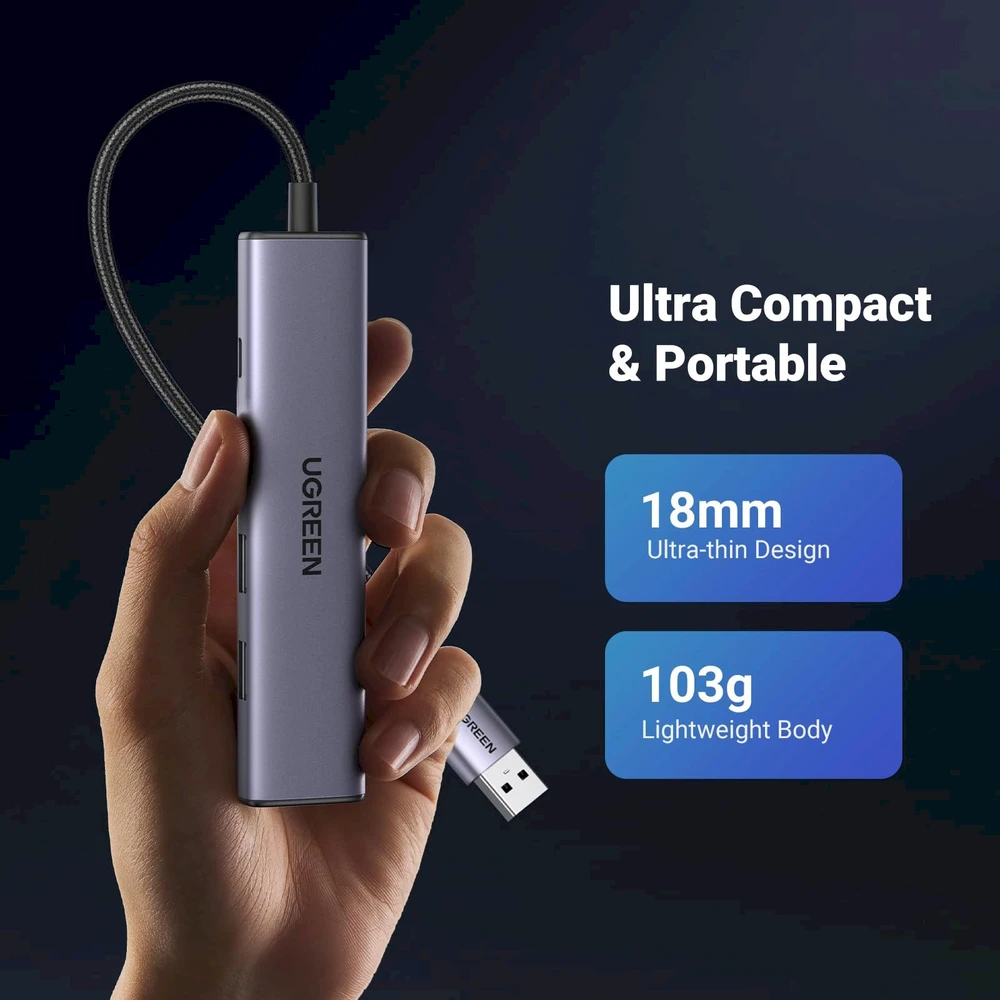 UGREEN 5in1 USB-A 3x USB 3.0 + RJ45 + USB-C adapteriai