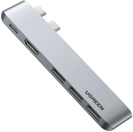 Adapterio šakotuvas UGREEN, 2XUSB_C iki 3x USB 3.0, HDMI