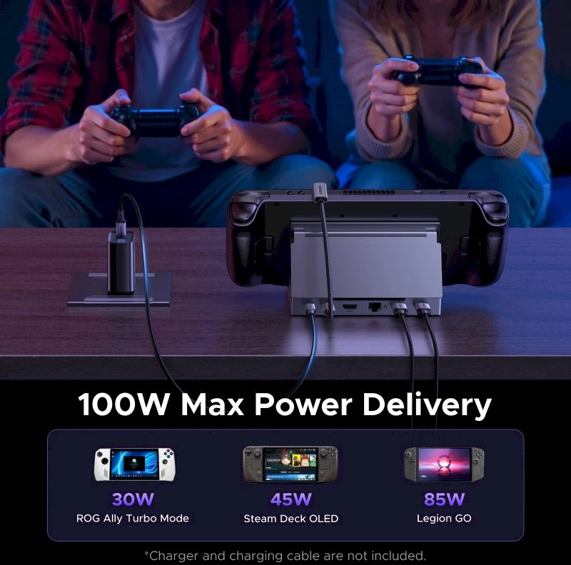 Doko stotelė Ugreen CM800, 6-in-1, skirta nešiojamoms konsolėms Steam Deck / Asus ROG Ally, USB-C į HDMI 4K 120Hz, 2x USB, USB-C, RJ45 (pilka)