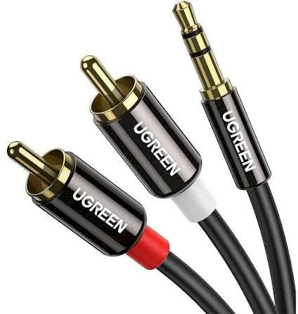 UGREEN AV116 3.5 mm lizdas iki 2RCA (Cinch) kabelis 2 m (juodas)