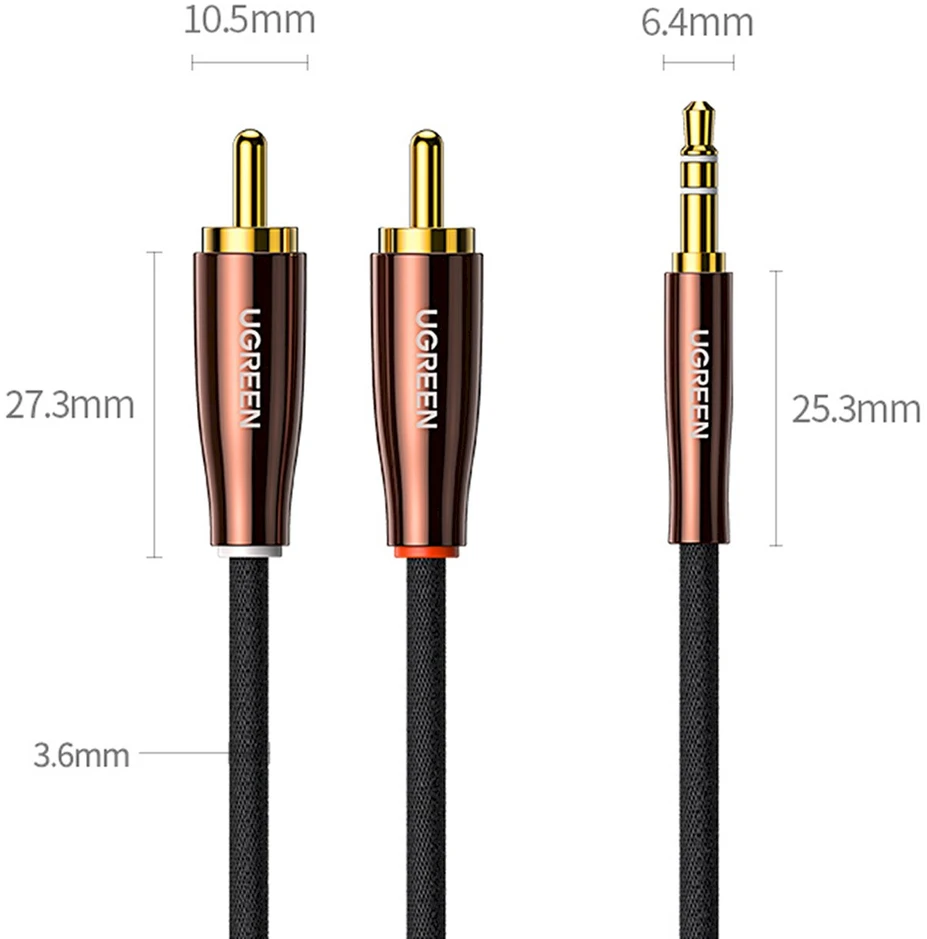 UGREEN AV170 kabelis 2x RCA Cinch kištukai - 3.5mm kištukas 1m