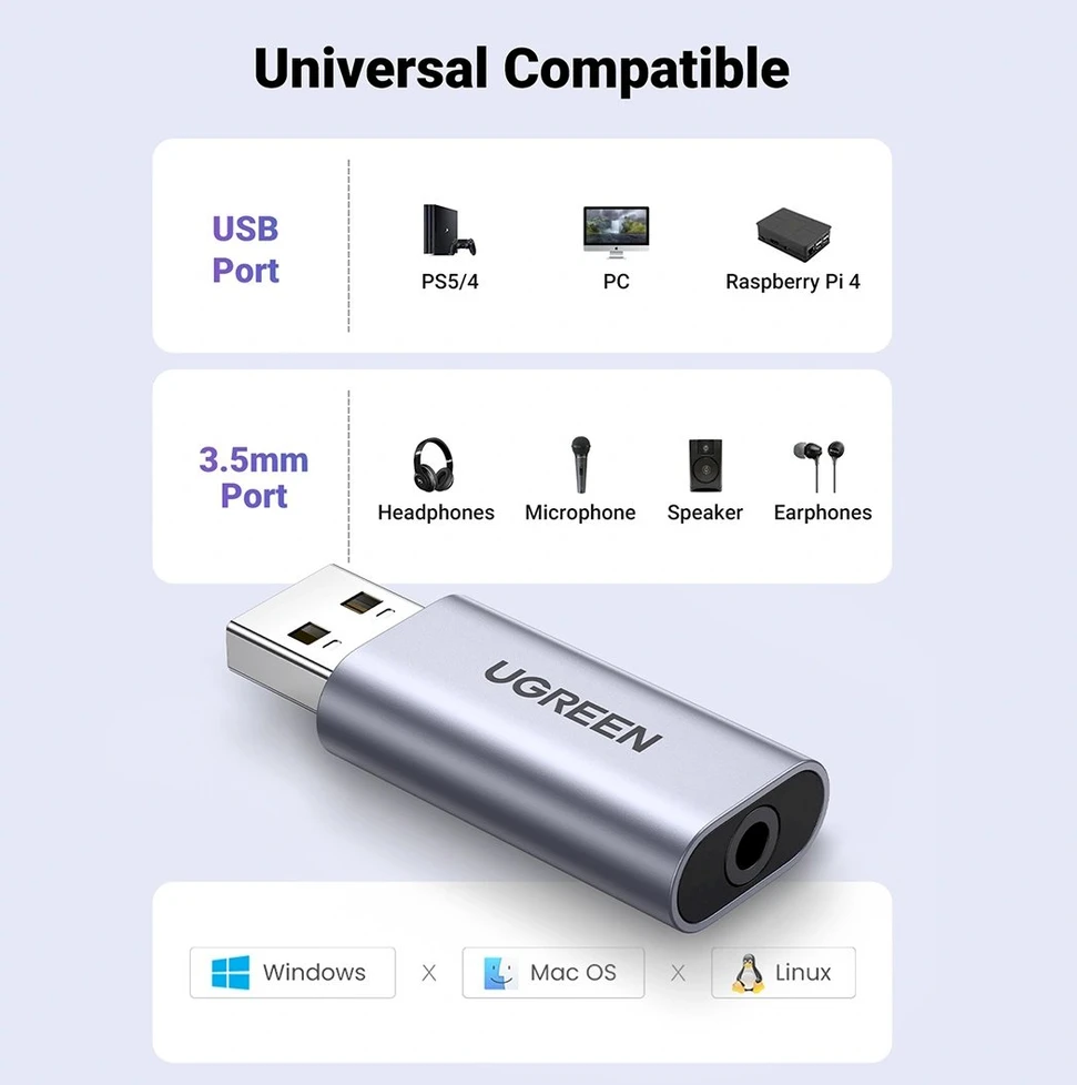 UGREEN CM383 USB į mini lizdo 3.5 mm garso adapterį