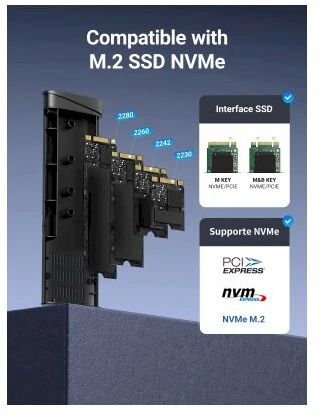 Ugreen CM767 M.2 NVMe PCIe SSD Disk Dėklas - sidabro spalvos