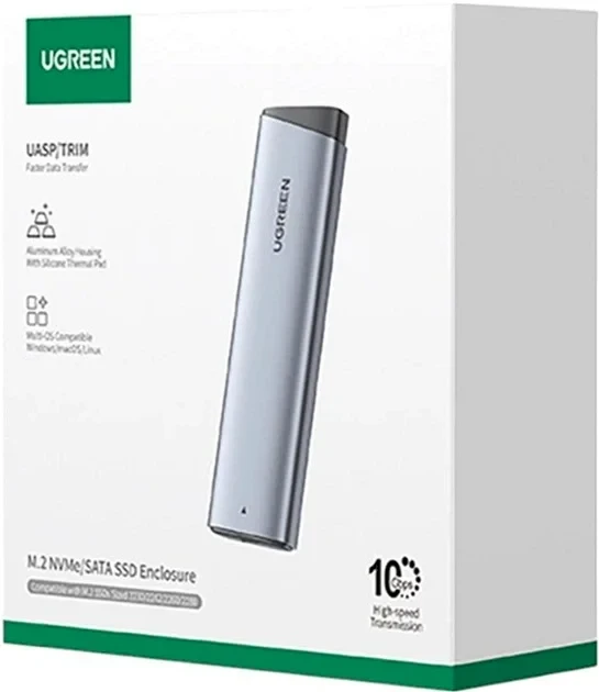 Ugreen CM767 M.2 NVMe/SATA SSD Disk Dėklas - sidabro spalvos