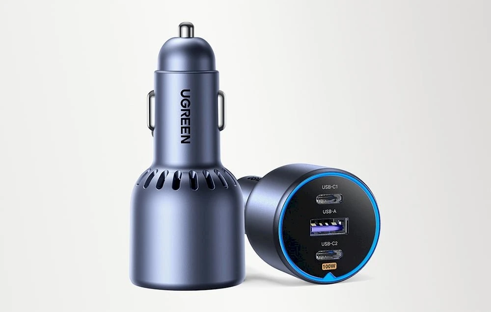 Automobilinis įkroviklis UGREEN EC705, USB-A + 2x USB-C, 130W + 1m 5A laidas
