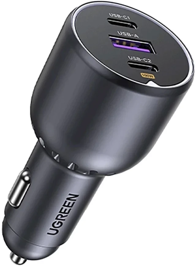 Automobilinis įkroviklis UGREEN EC705, USB-A + 2x USB-C, 130W + 1m 5A laidas