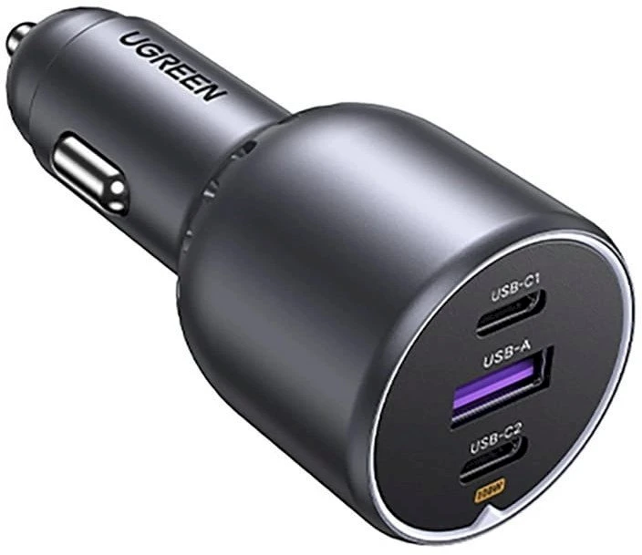 Automobilinis įkroviklis UGREEN EC705, USB-A + 2x USB-C, 130W + 1m 5A laidas