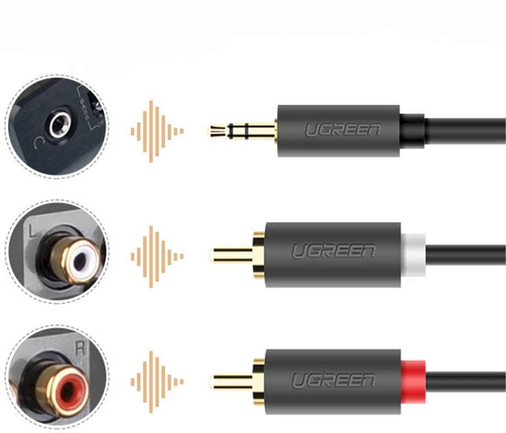 UGREEN AV102 laidas 2x RCA (Cinch) - 3,5 mm 1,5 m
