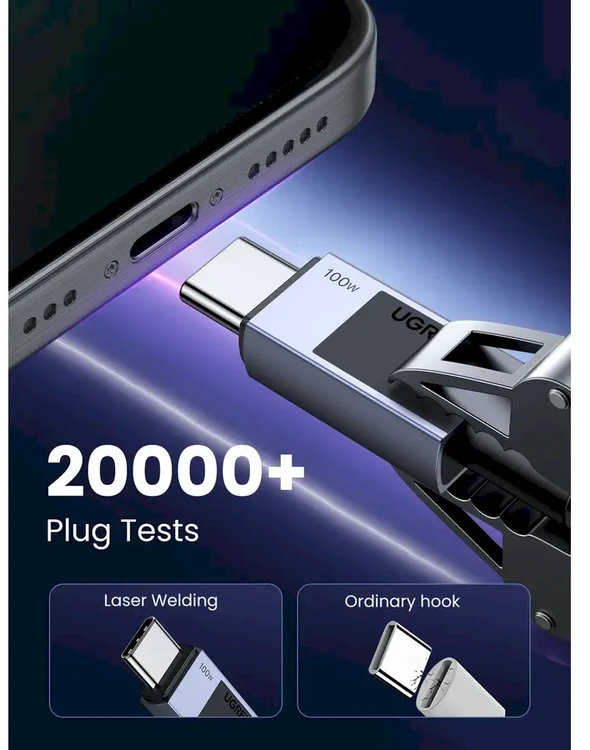 UGREEN USB-C – USB-C kabelis, PD greitasis įkrovimas, pilkas, 0.5m