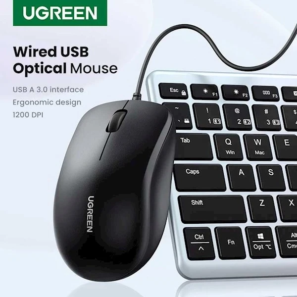 Ugreen Laidinė USB kompiuterinė pelė 1200 dpi, juoda