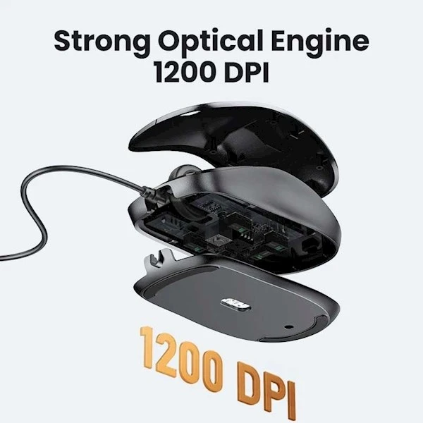Ugreen Laidinė USB kompiuterinė pelė 1200 dpi, juoda
