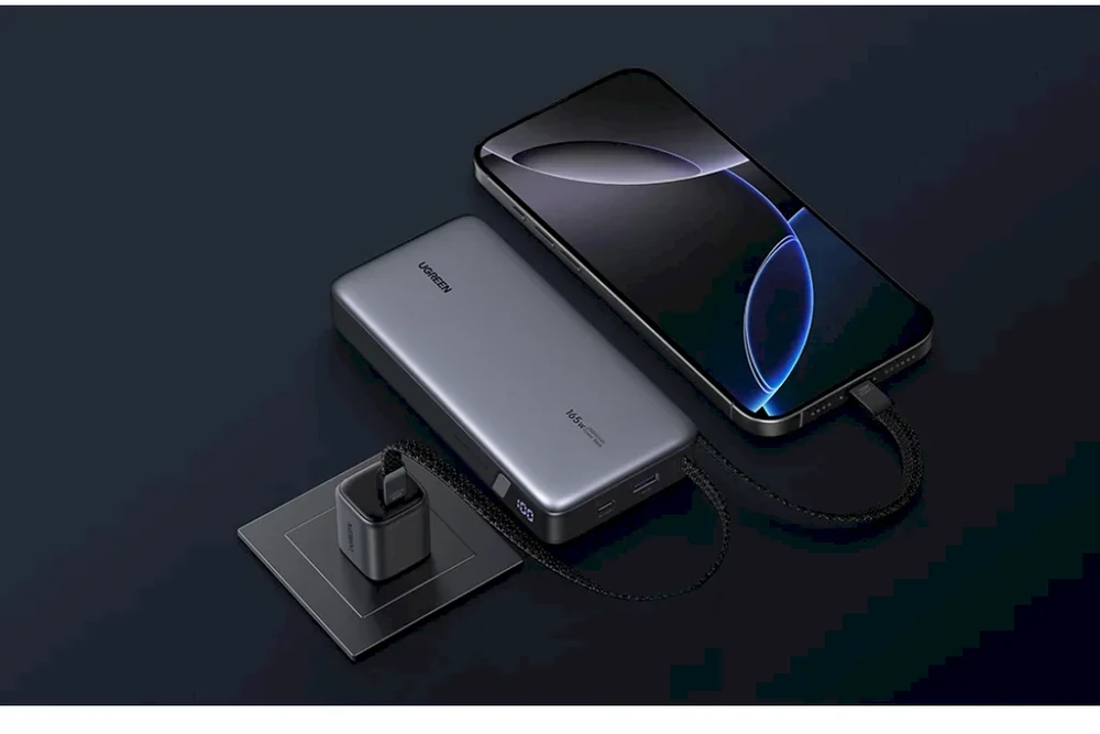 UGREEN nešiojama baterija (Power Bank) 25000mAh, 165W, su integruotu kabeliu, greitasis įkrovimas