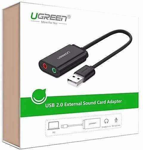 Išorinė USB garso plokštė UGREEN 15cm (juoda)