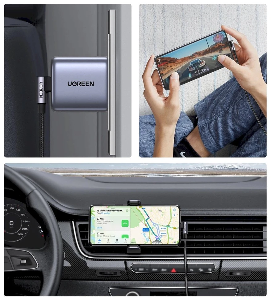 UGREEN US255 USB-C į USB-C alkūninis kabelis, 3A, 60W, 0.5 m (juodas)