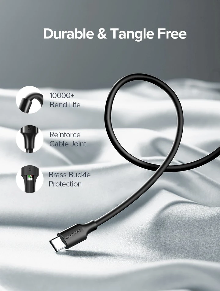 Nikeliu dengtas USB-C kabelis UGREEN 1m juodas