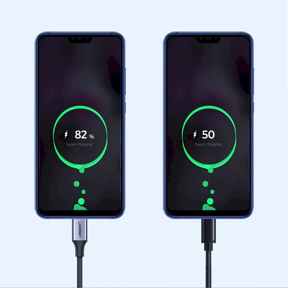 Nikeliuotas USB-C laidas QC3.0 UGREEN 2m su aliuminio kištuku - Juodas