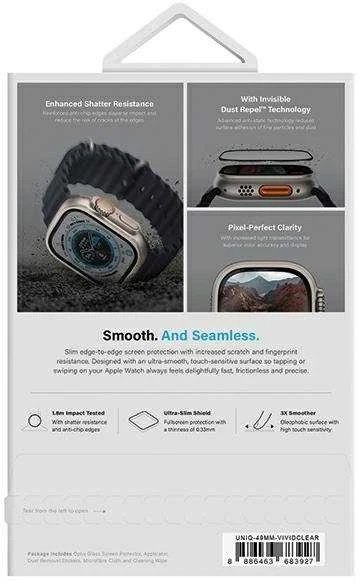 UNIQ Optix Vivid Apple Watch Ultra 49 mm skaidrus grūdintas stiklas su aplikatoriumi UNIQ-49MM-VIVIDCLEAR