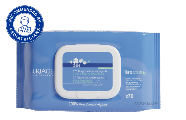 Uriage Bébé Lingettes Nettoyantes Cleansing Wipes drėgnos servetėlės vaikams, 70 vnt.