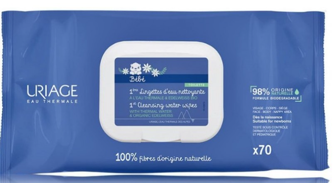 Uriage Bébé Lingettes Nettoyantes Cleansing Wipes drėgnos servetėlės vaikams, 70 vnt.