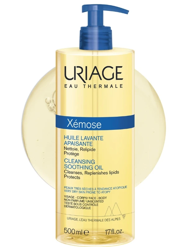 Uriage Xemose Cleansing Oil valomasis aliejus sausai odai veidui ir kūnui, 500 ml