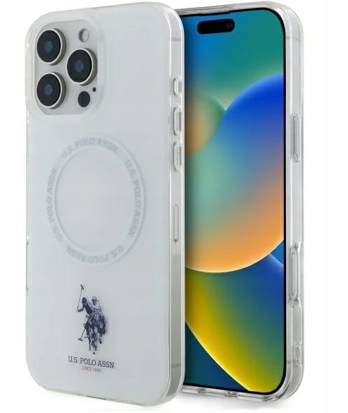 Us Polo Assn US Polo IML Ring MagSafe Apple iPhone 16 Pro Max - dėklas telefonui baltos spalvos