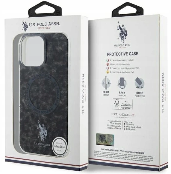 Dėklas Us Polo Assn US Polo USHMP16LHOCLDPK Apple iPhone 16 Pro 6.3″ juodos spalvos IML Ring MagSafe