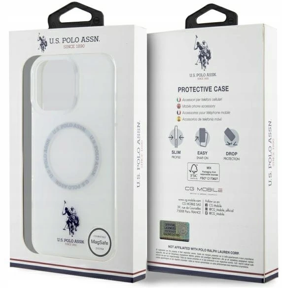 Us Polo Assn US Polo IML Ring MagSafe Apple iPhone 16 Pro Max - dėklas telefonui baltos spalvos
