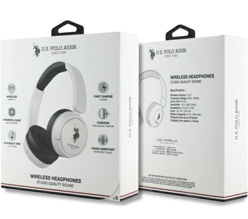 Us Polo Assn US Polo Ausinės Bluetooth USHPV6PUNH baltos spalvos DH Color Logo