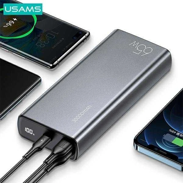 USAMS Powerbank PB59 30000mAh 65W 2xQC3.0 + PD Fast Charge juodos spalvos CMXLOGTC01 (US-CD165) + U cable