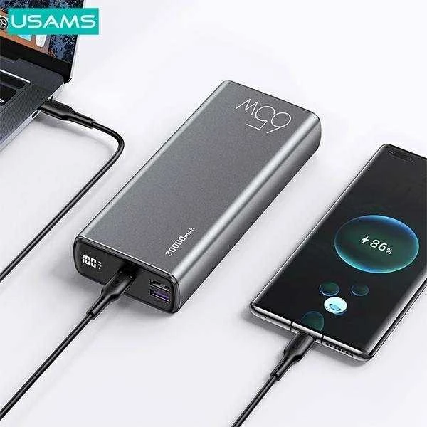 USAMS Powerbank PB59 30000mAh 65W 2xQC3.0 + PD Fast Charge juodos spalvos CMXLOGTC01 (US-CD165) + U cable