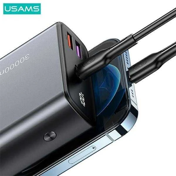USAMS Powerbank PB59 30000mAh 65W 2xQC3.0 + PD Fast Charge juodos spalvos CMXLOGTC01 (US-CD165) + U cable