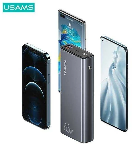 USAMS Powerbank PB59 30000mAh 65W 2xQC3.0 + PD Fast Charge juodos spalvos CMXLOGTC01 (US-CD165) + U cable
