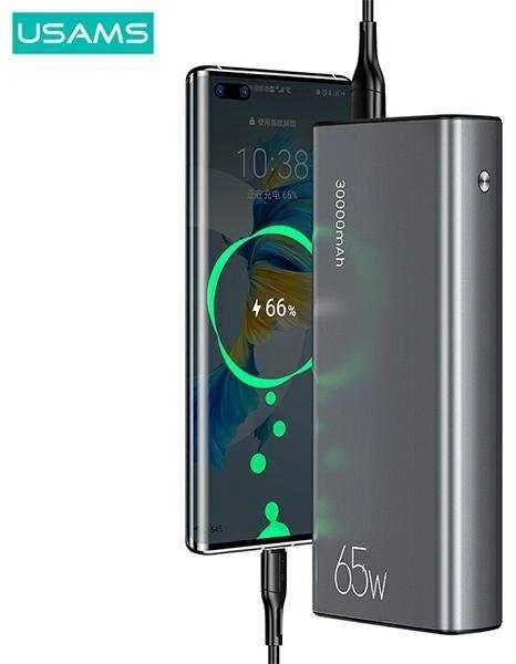 USAMS Powerbank PB59 30000mAh 65W 2xQC3.0 + PD Fast Charge juodos spalvos CMXLOGTC01 (US-CD165) + U cable